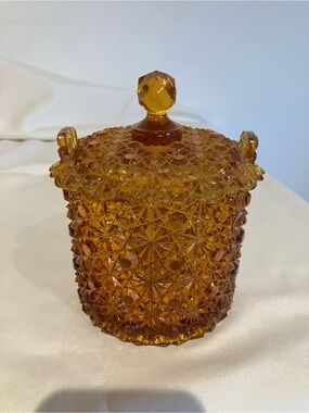 Fenton Amber Pressed Glass Covered Jar